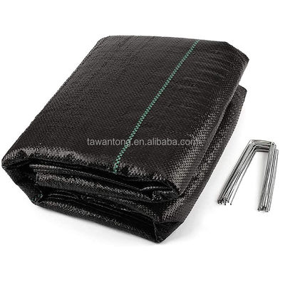 Style de conception Ligne verte Noir Plastique PP tissé Mat géotextile anti-herbe pour le paysage longueur personnalisée